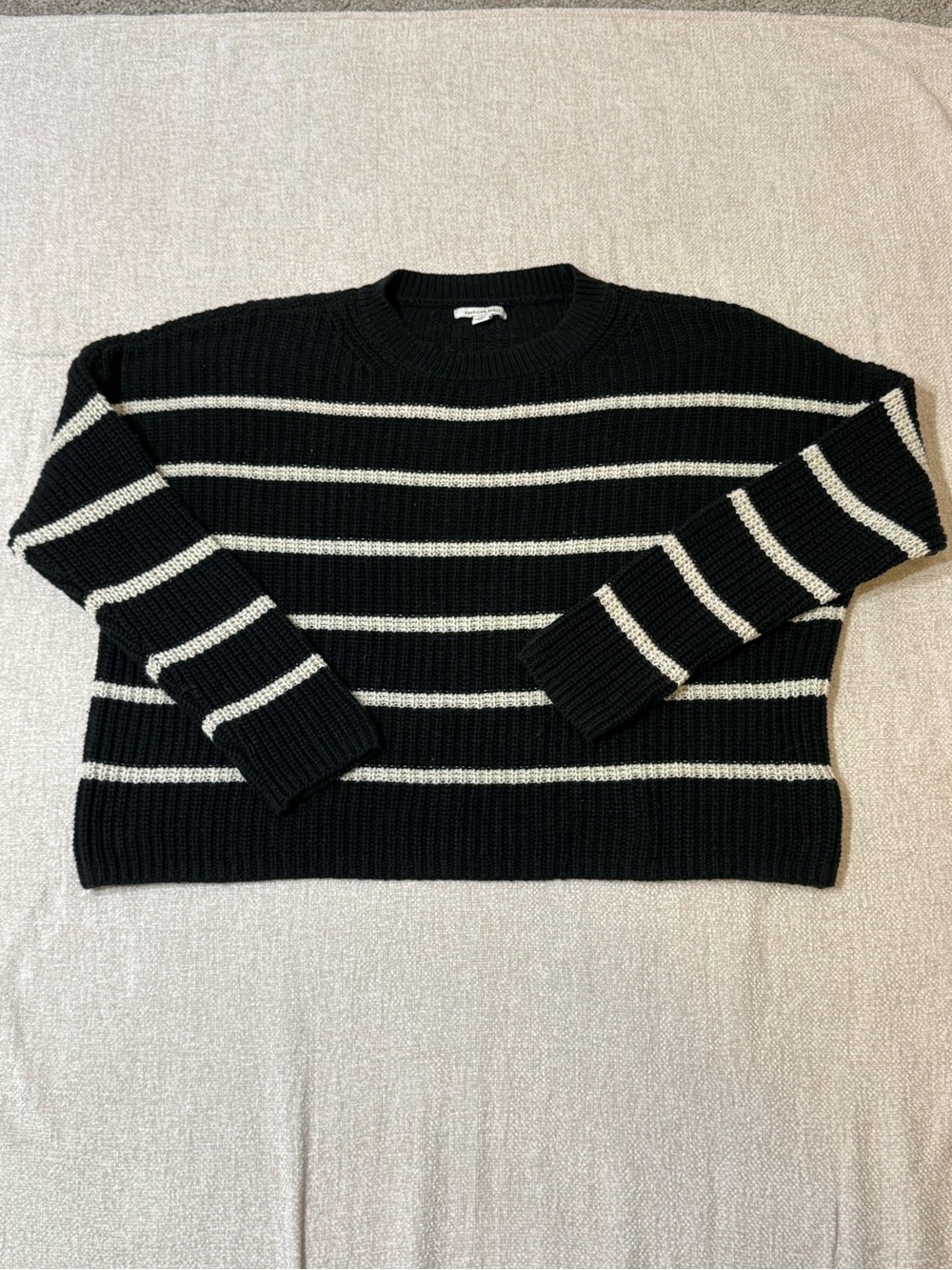 American Eagle L Black White Striped Chunky Sweater Oversized Coastal Preppy